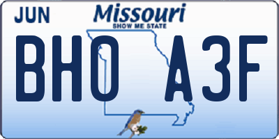MO license plate BH0A3F