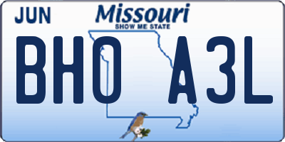 MO license plate BH0A3L