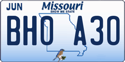 MO license plate BH0A3O