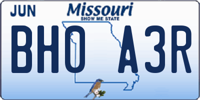 MO license plate BH0A3R