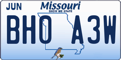 MO license plate BH0A3W