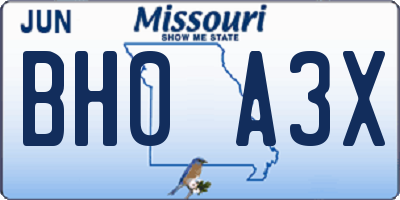 MO license plate BH0A3X