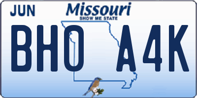 MO license plate BH0A4K