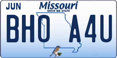 MO license plate BH0A4U