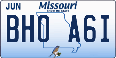 MO license plate BH0A6I