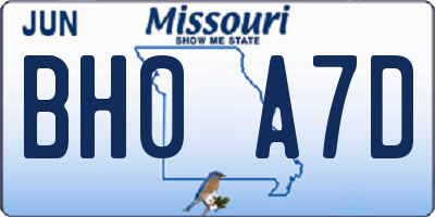 MO license plate BH0A7D