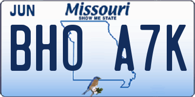MO license plate BH0A7K