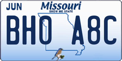 MO license plate BH0A8C