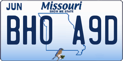 MO license plate BH0A9D