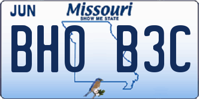 MO license plate BH0B3C