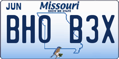 MO license plate BH0B3X