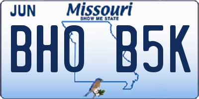MO license plate BH0B5K