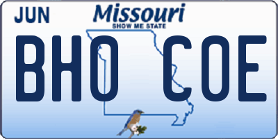MO license plate BH0C0E