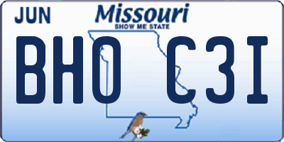 MO license plate BH0C3I