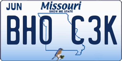 MO license plate BH0C3K