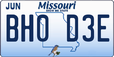 MO license plate BH0D3E