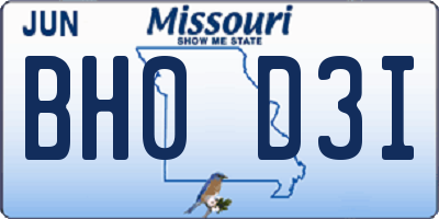 MO license plate BH0D3I