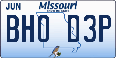 MO license plate BH0D3P