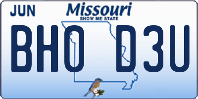 MO license plate BH0D3U