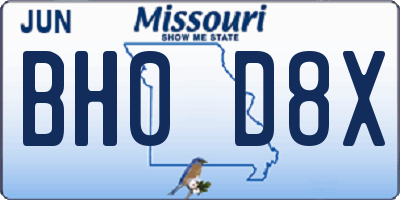 MO license plate BH0D8X