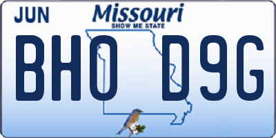 MO license plate BH0D9G