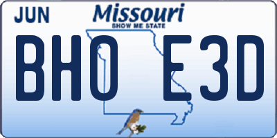 MO license plate BH0E3D
