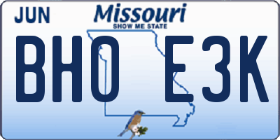 MO license plate BH0E3K