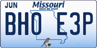MO license plate BH0E3P