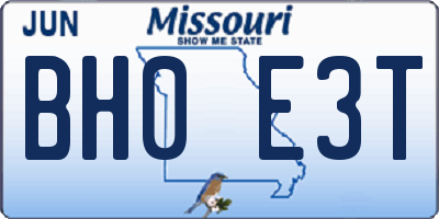 MO license plate BH0E3T