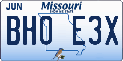 MO license plate BH0E3X