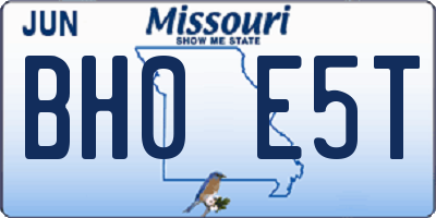 MO license plate BH0E5T