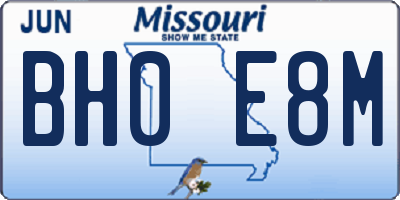 MO license plate BH0E8M
