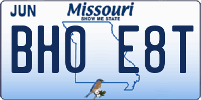 MO license plate BH0E8T