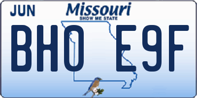 MO license plate BH0E9F