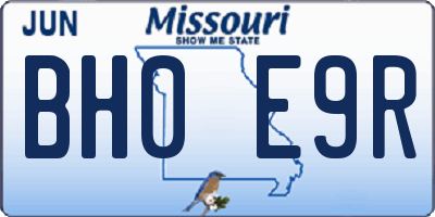 MO license plate BH0E9R