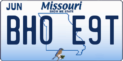 MO license plate BH0E9T