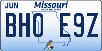 MO license plate BH0E9Z