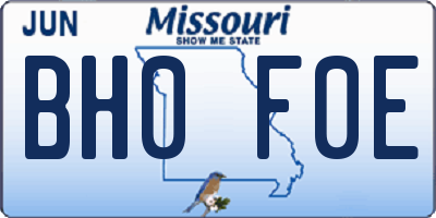 MO license plate BH0F0E