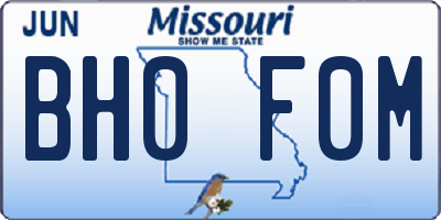 MO license plate BH0F0M