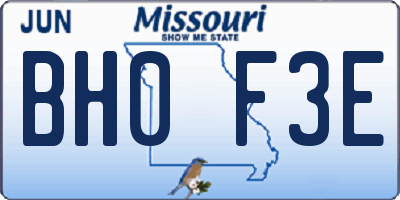 MO license plate BH0F3E