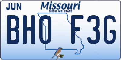 MO license plate BH0F3G
