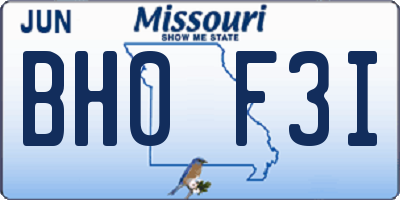 MO license plate BH0F3I