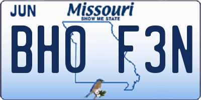 MO license plate BH0F3N