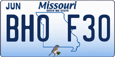MO license plate BH0F3O