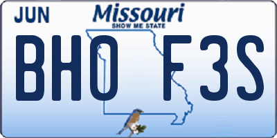 MO license plate BH0F3S