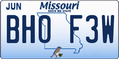 MO license plate BH0F3W