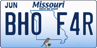 MO license plate BH0F4R