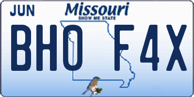MO license plate BH0F4X