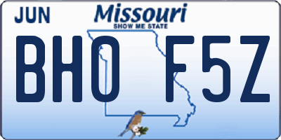 MO license plate BH0F5Z