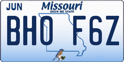 MO license plate BH0F6Z